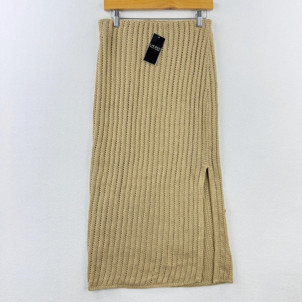 Lauren Ralph Lauren Knit Crochet Mid‎ Pencil Skirt Size S Gerhinda Women Tan NWT